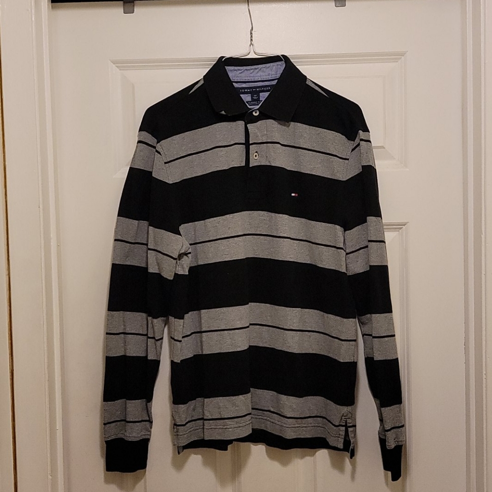 Black and Gray Striped Button Up Shirt